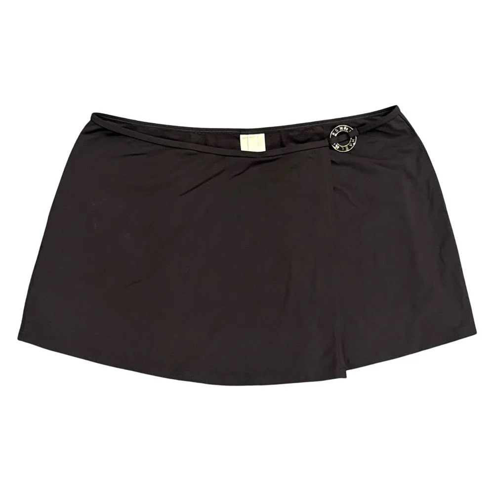 Michael Kors Womens Brown Swim Skirt Wrap Front Logo Hardware Size L